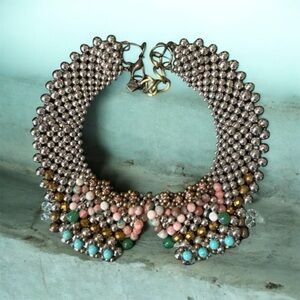 PAM HIRAN Signed Bib Collar Necklace Mixed Metal
